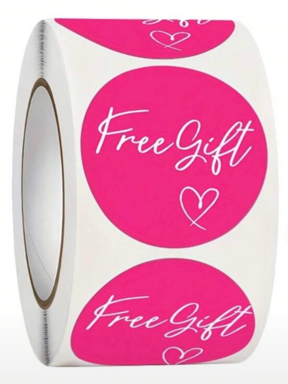 Bright Pink "Free Gift" Round Sticker 500ct Roll